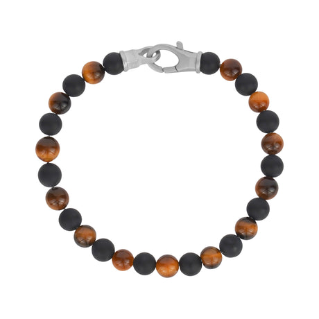 6mm Steel Clasp Black Brown Bead Bracelet - Mens Steel Bead Bracelets - The Steel Shop