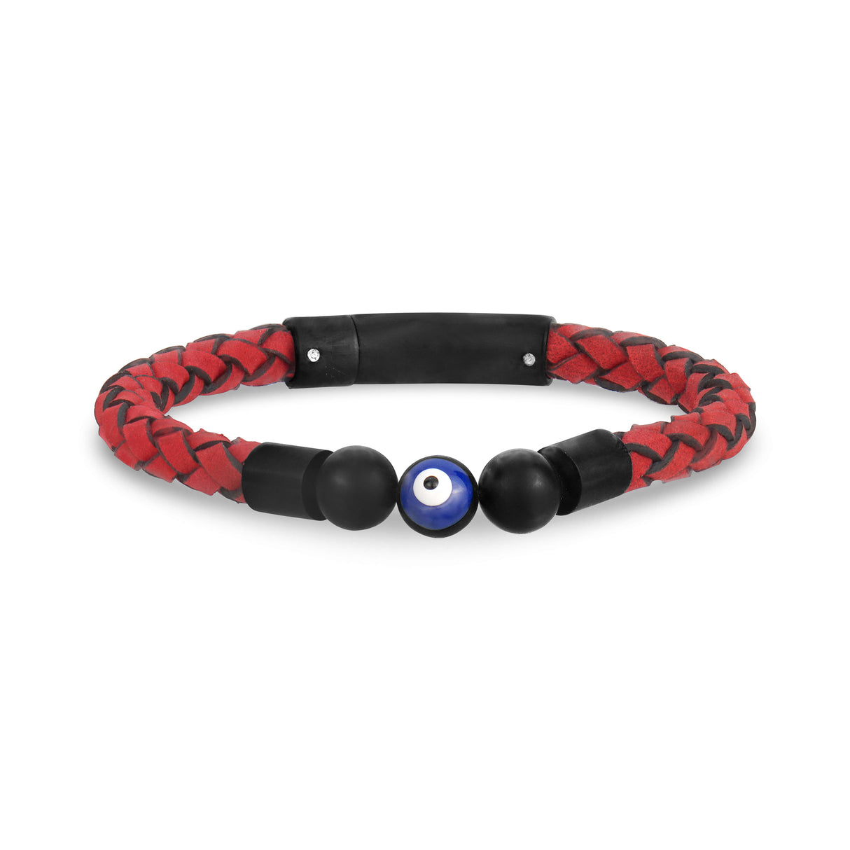 Red Leather Evil Eye Bracelet - Mens Steel Leather Bracelets - The Steel Shop