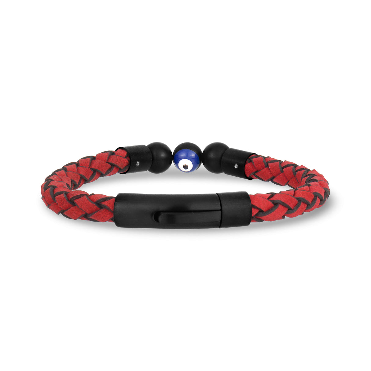 Red Leather Evil Eye Bracelet - Mens Steel Leather Bracelets - The Steel Shop