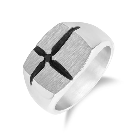 Crossfire Black Stone Signet Ring - Men Ring - The Steel Shop