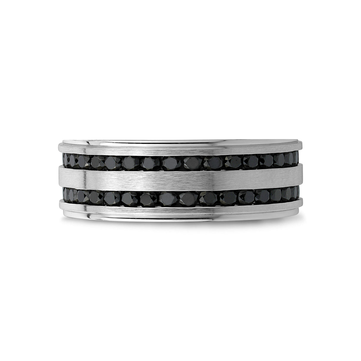 Double Row Black Stone Matte Band - Men Ring - The Steel Shop