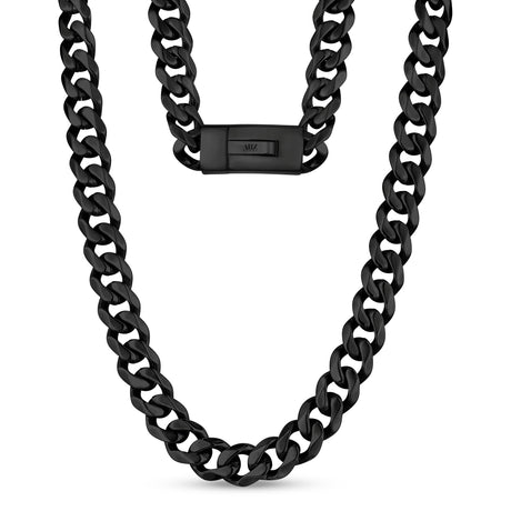 男士項鍊 - 13mm黑色不鏽鋼古巴連結可雕刻項鍊
