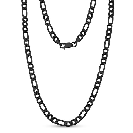 男士項鍊 - 7mm黑色不鏽鋼費加羅鍊鍊項鍊