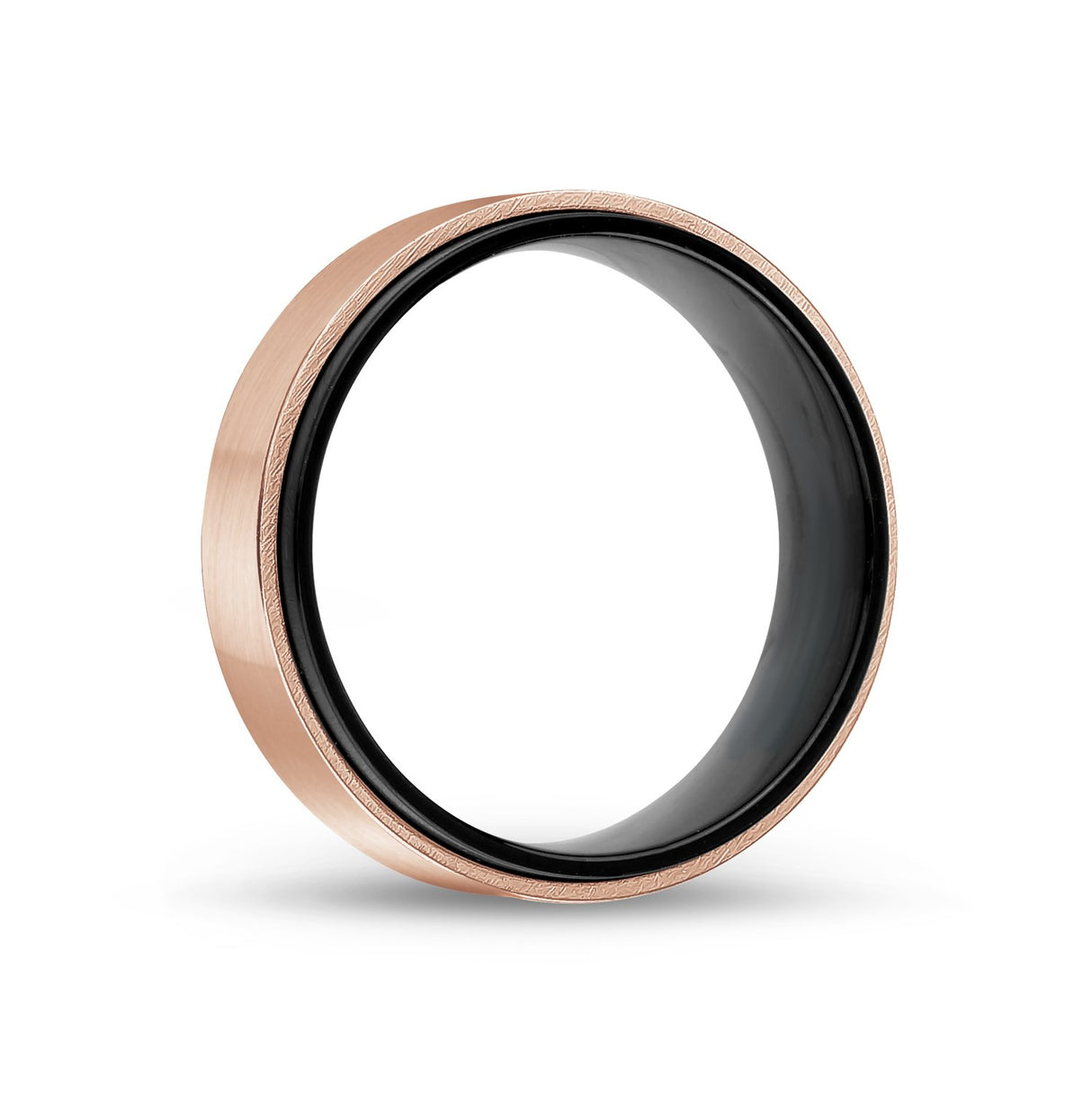 男士戒指 - 7mm 黑色 & 玫瑰金精鋼結婚戒指 - 可雕刻