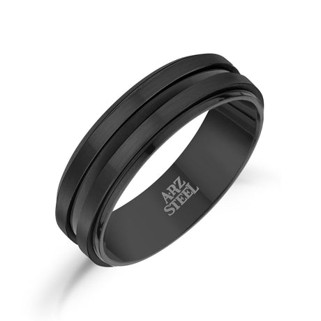 男士戒指 - 7mm黑色不鏽鋼結婚戒指 - 可雕刻