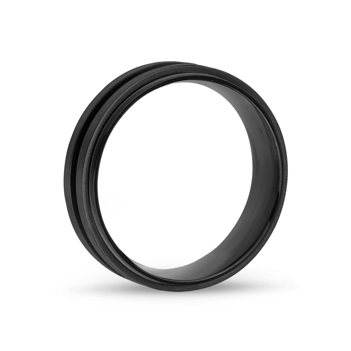 男士戒指 - 7mm黑色不鏽鋼結婚戒指 - 可雕刻
