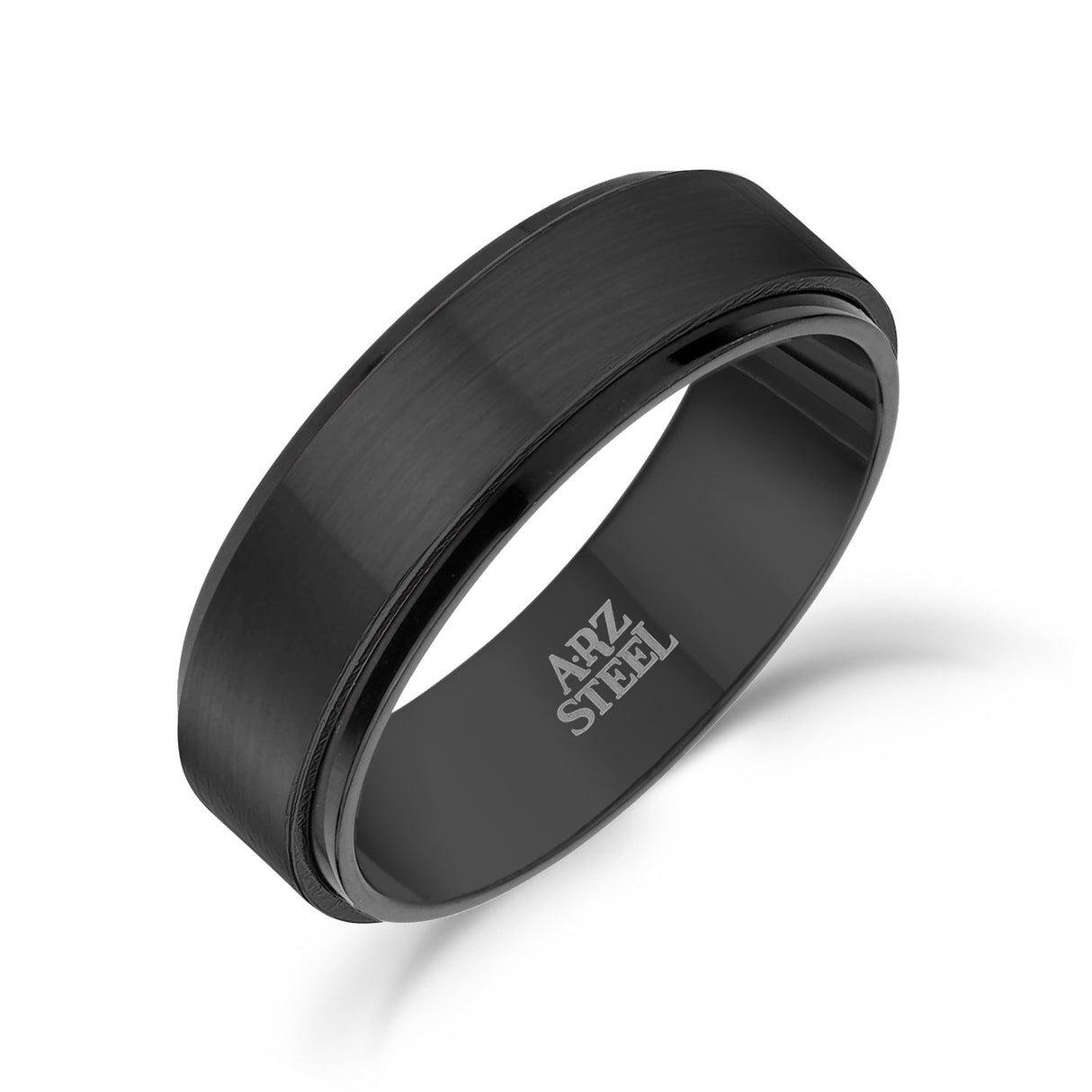 男士戒指 - 7mm黑鋼結婚戒指 - 可雕刻