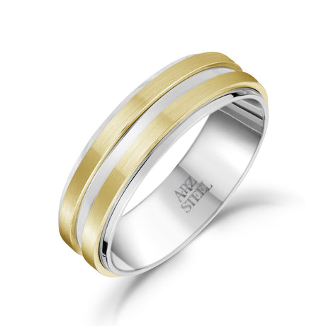 男士戒指 - 7mm黃金不鏽鋼結婚戒指 - 可雕刻