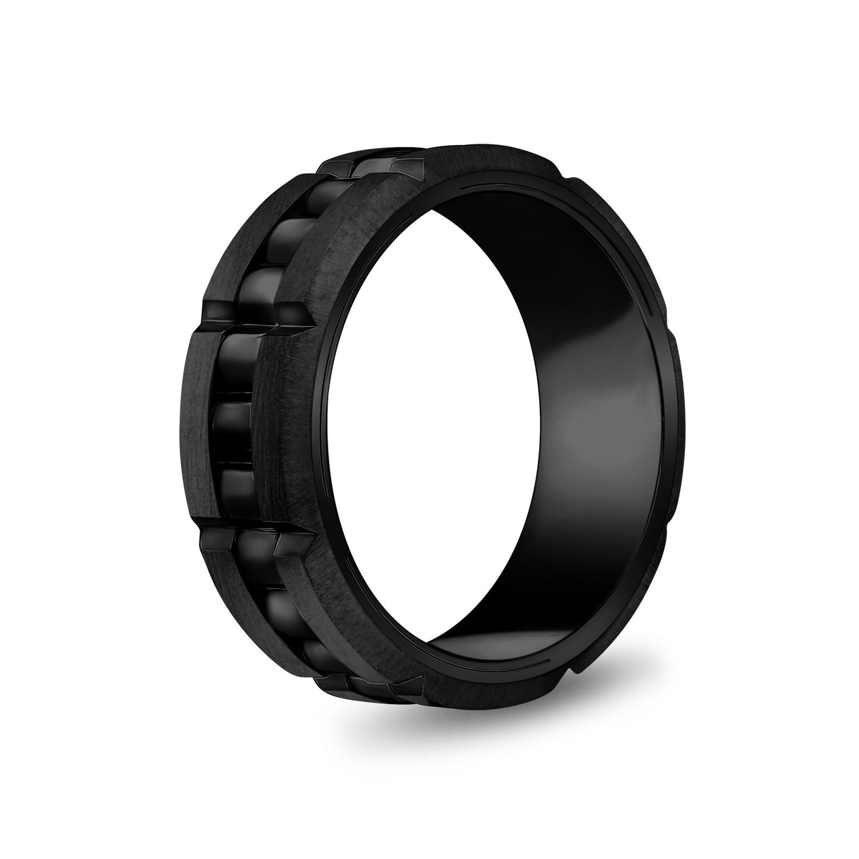 男士戒指 - 8mm鏈接風格可雕刻黑鋼微調帶戒指