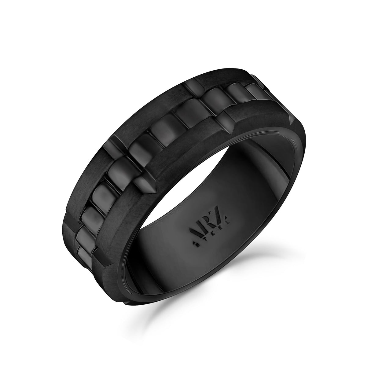 男士戒指 - 8mm鏈接風格可雕刻黑鋼微調帶戒指