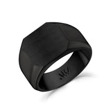 男士戒指 - 啞光和閃亮的黑鋼可雕刻方形圖章戒指